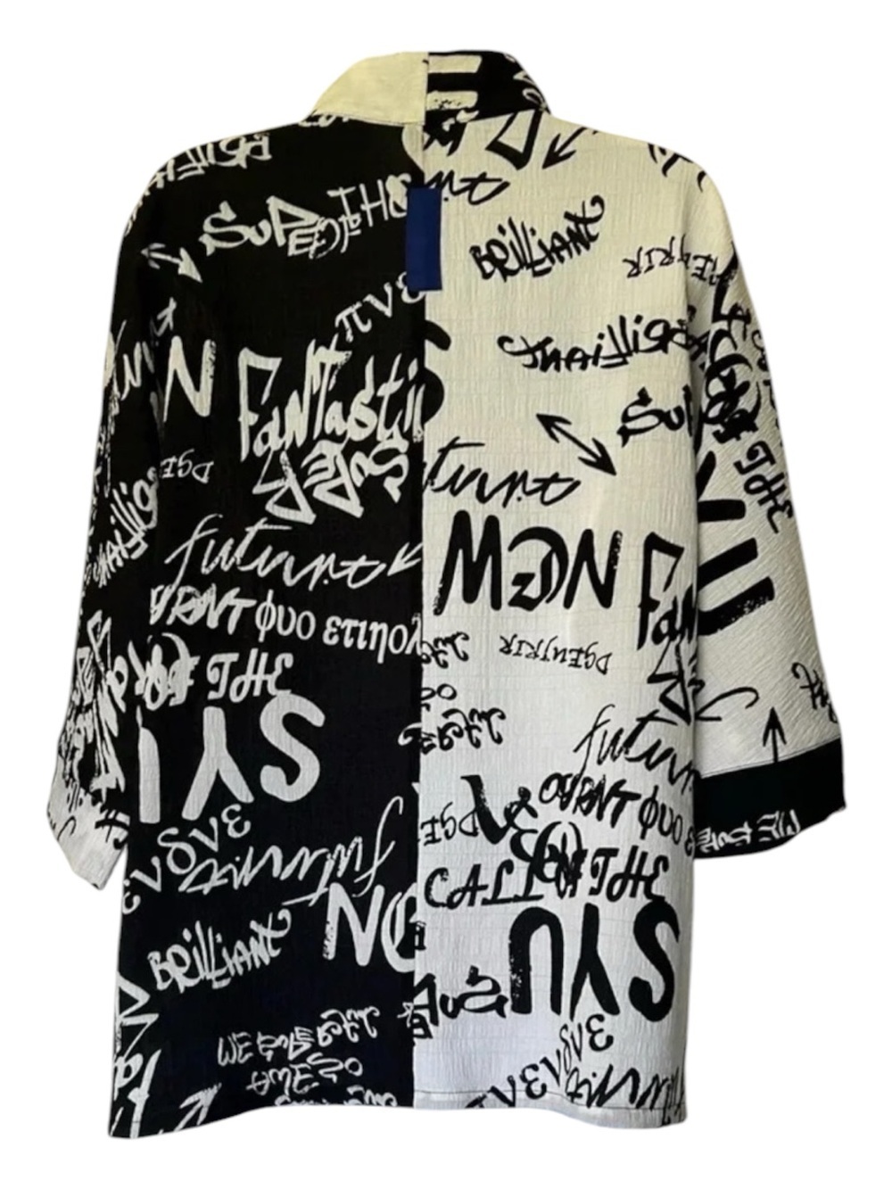 IC Connie K black white typography print front zip jacket 3/4 sleeves S - Picture 4 of 12